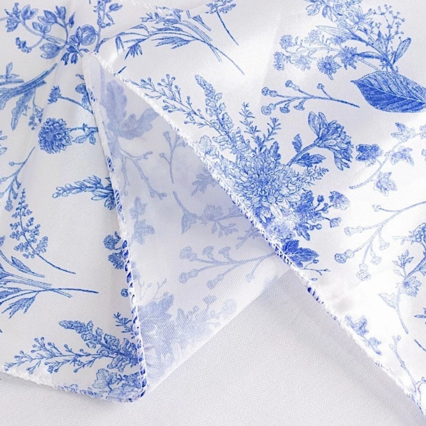 Home Collection White and Blue Floral Print Satin Chair Sashes