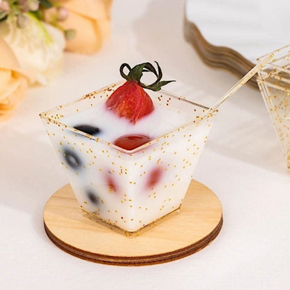 Pack of 24 2oz Clear Gold Glitter Square Dessert Cups with Spoons