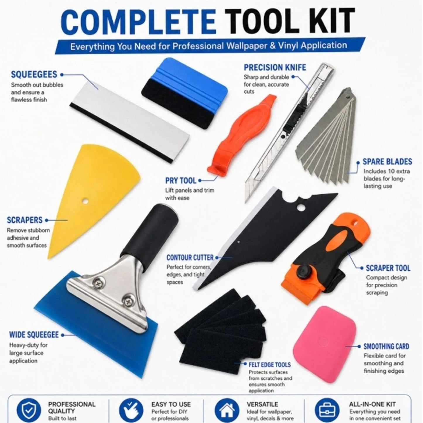 Home Collection Window Tint Tool Kit Squeegee Scraper Set