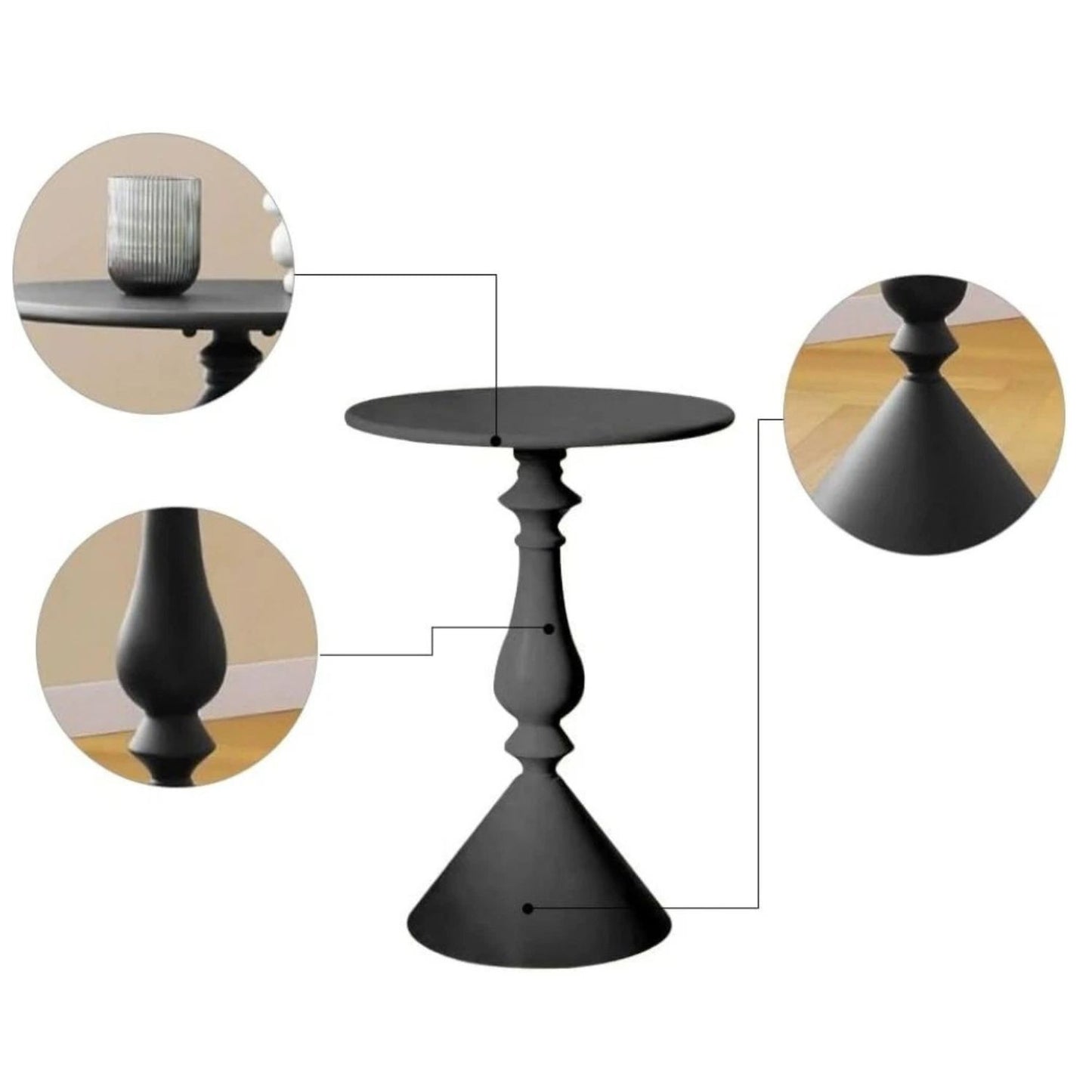 Home Collection Metal Small End Table Vintage Matte Black Round Side Table
