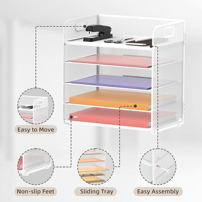 Home Collection 5 Tier Mesh Paper Organizer Letter Tray with Handle Desk File Holder