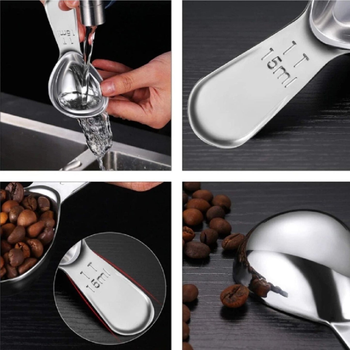 Home Collection Pack of 2 Stainless Steel Coffee Measuring Scoop Set