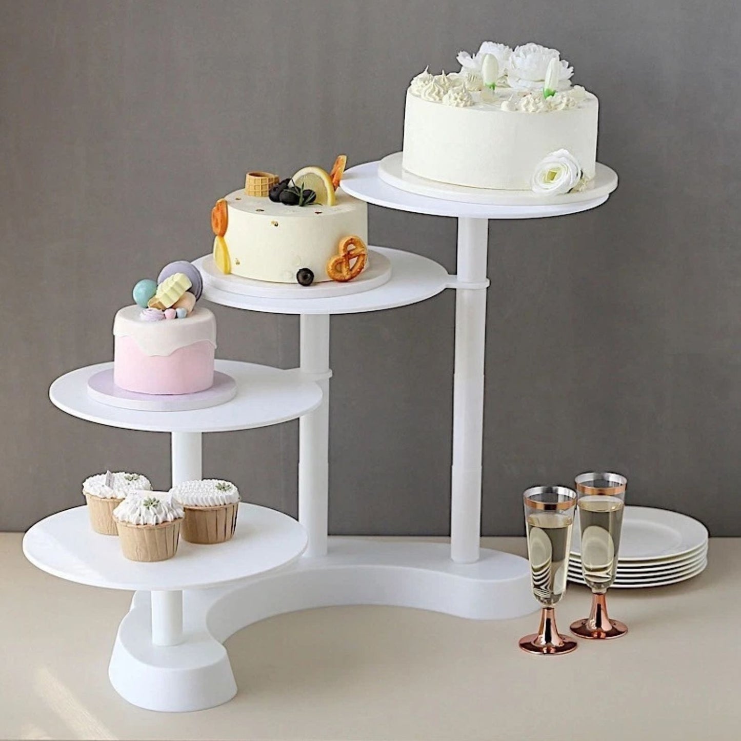 Home Collection 4 Tier White Plastic Cake Stand Cupcake Holder 17 Inch