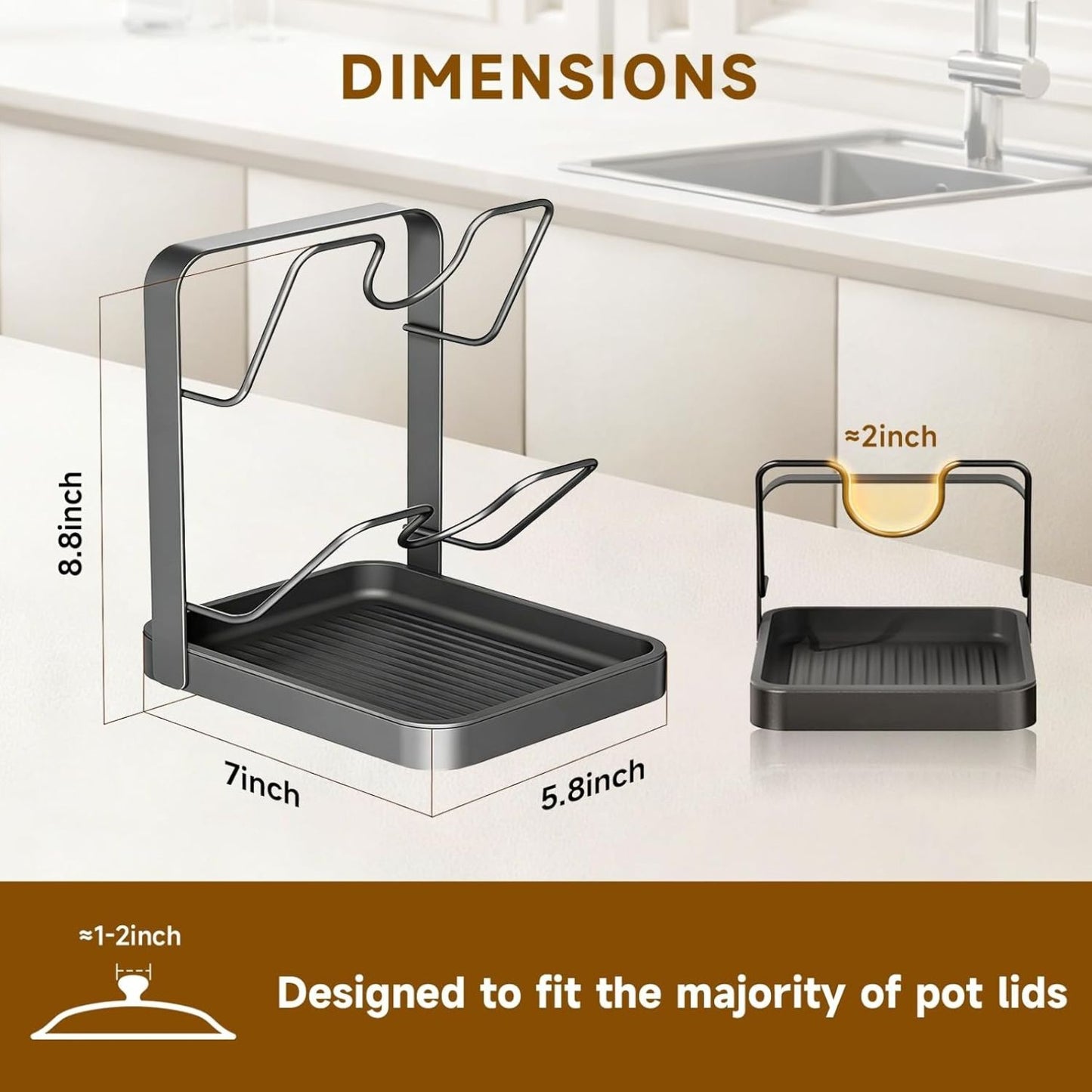 Home Collection 2 Tier Kitchen Pot Lid Storage Rack with Detachable Drip Tray