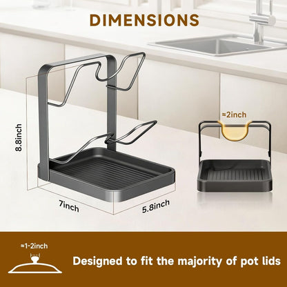 Home Collection 2 Tier Kitchen Pot Lid Storage Rack with Detachable Drip Tray