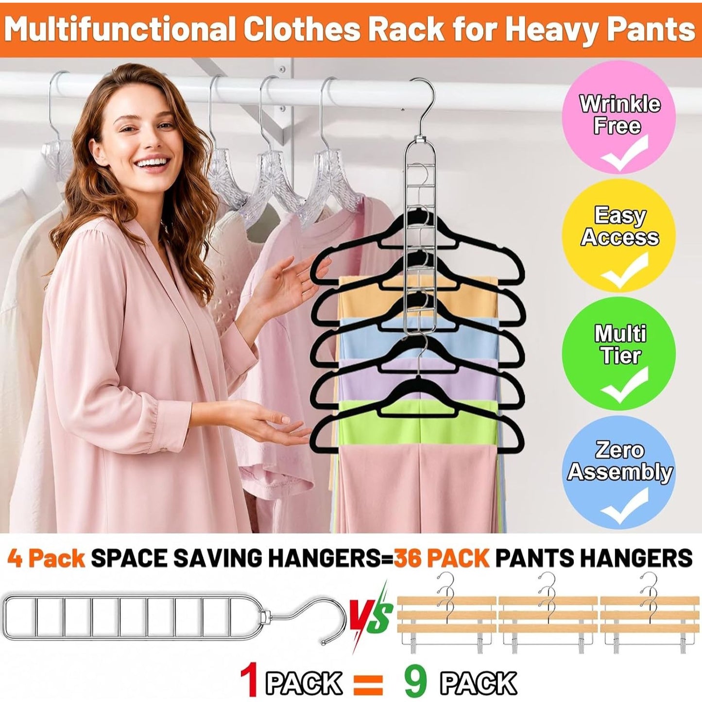 Home Collection Pack of 4 36-Hole Space Saving Closet Hangers