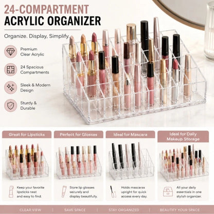 Home Collection 24 Slot Acrylic Lipstick Holder Makeup Organizer