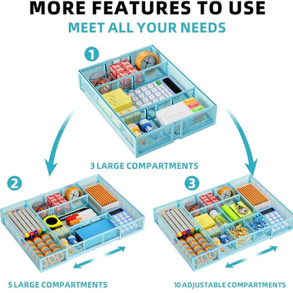 Home Collection Expandable Mesh Desk Drawer Organizer Tray with 10 Adjustable Compartments