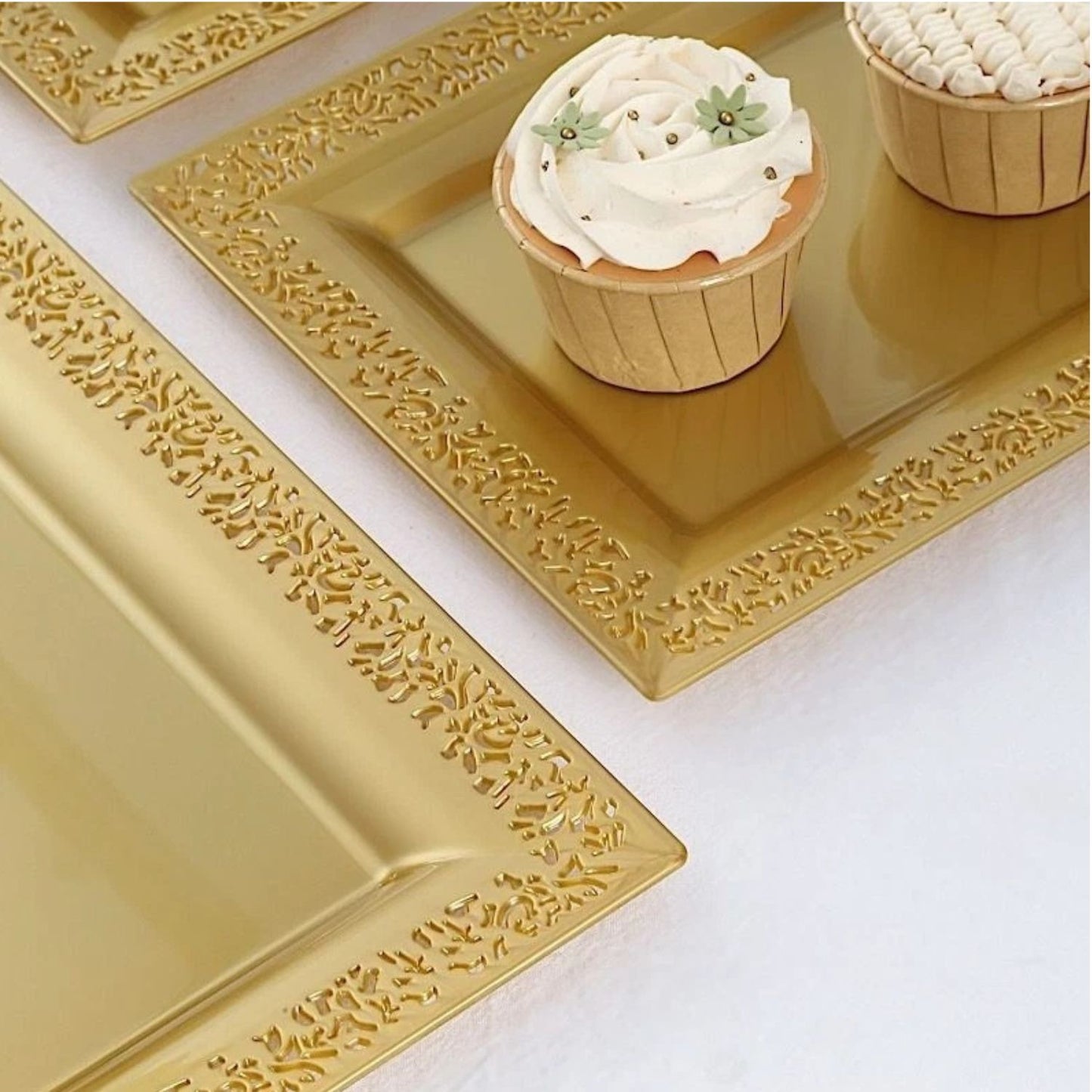 Home Collection Pack of 4 Gold Plastic Rectangle Serving Trays 14"