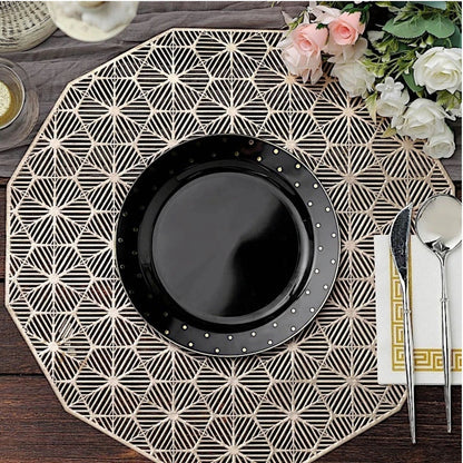 Home Collection Pack of 10 Black Plastic Dinner Plates with Gold Dotted Rim 10