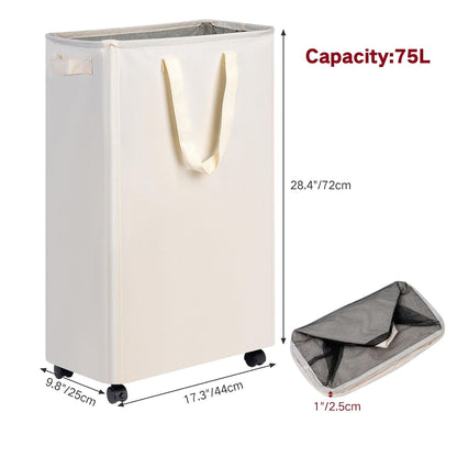Home Collection 75L Slim Rolling Laundry Hamper with Wheels for Clothes