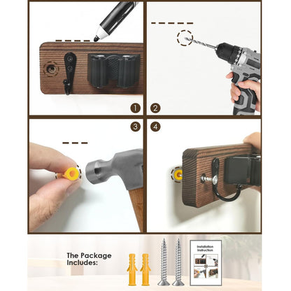 Home Collection Wall Mounted Mop and Broom Holder with 4 Grips and 4 Hooks