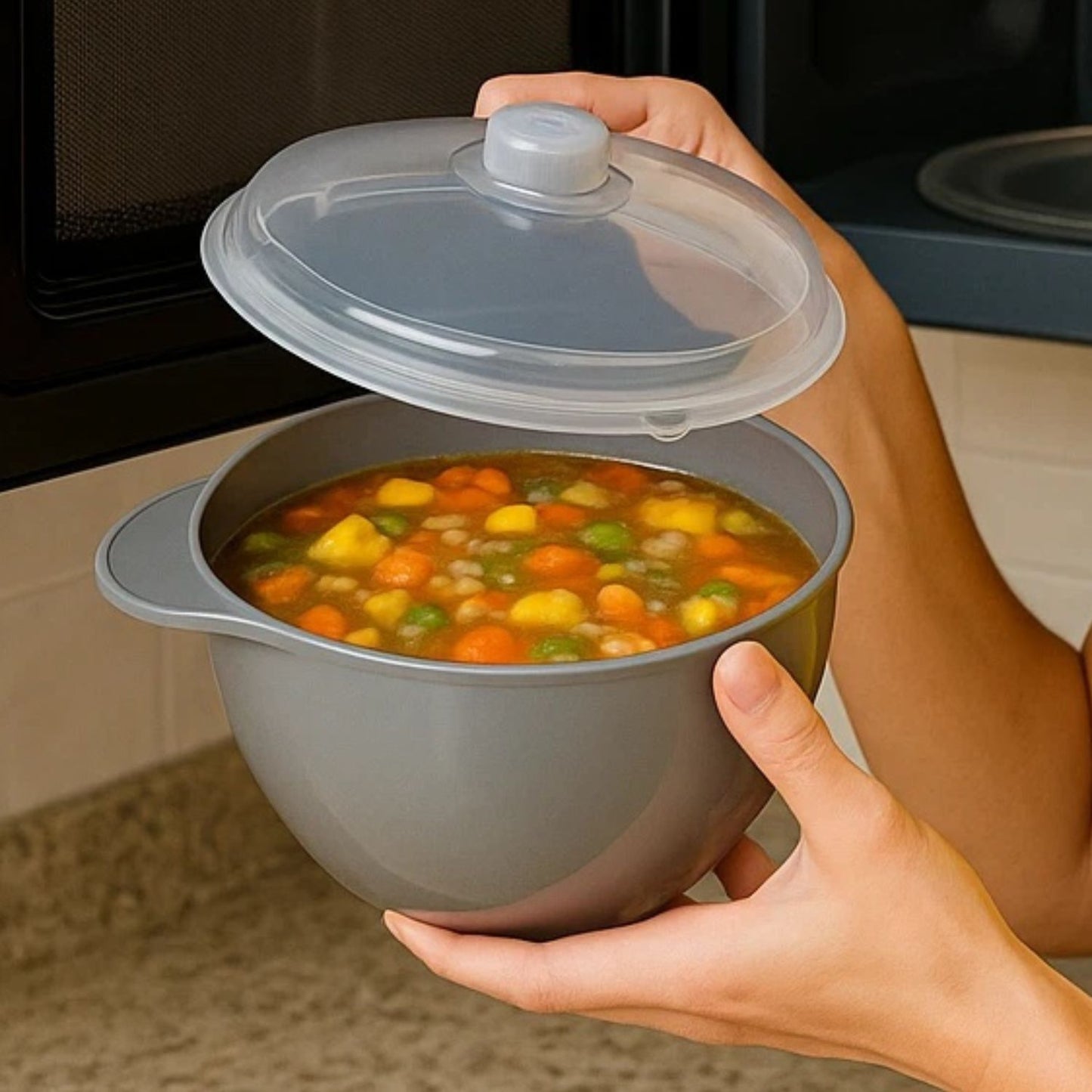 Home Collection Microwave Soup and Stew Maker Bowl with Lid and Spout
