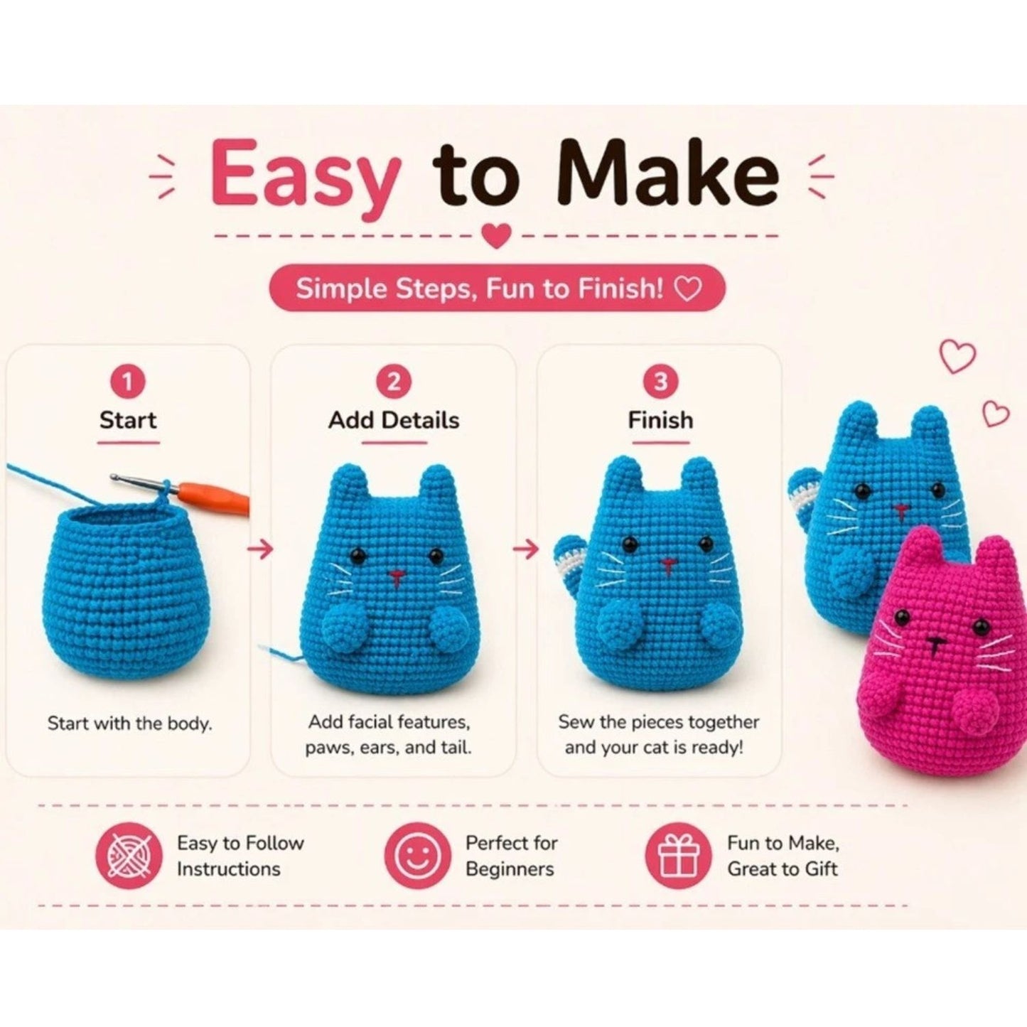 Home Collection Pack of 2 Munchkin Cat Crochet Kit for Beginners