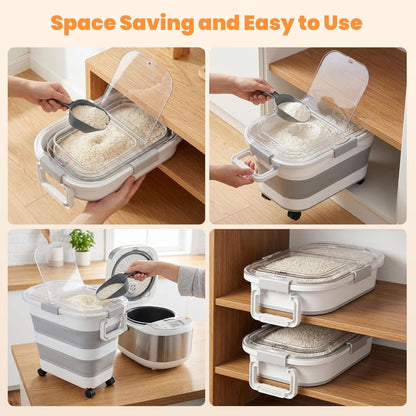 Home Collection Collapsible Airtight Rice Storage Container with Wheels