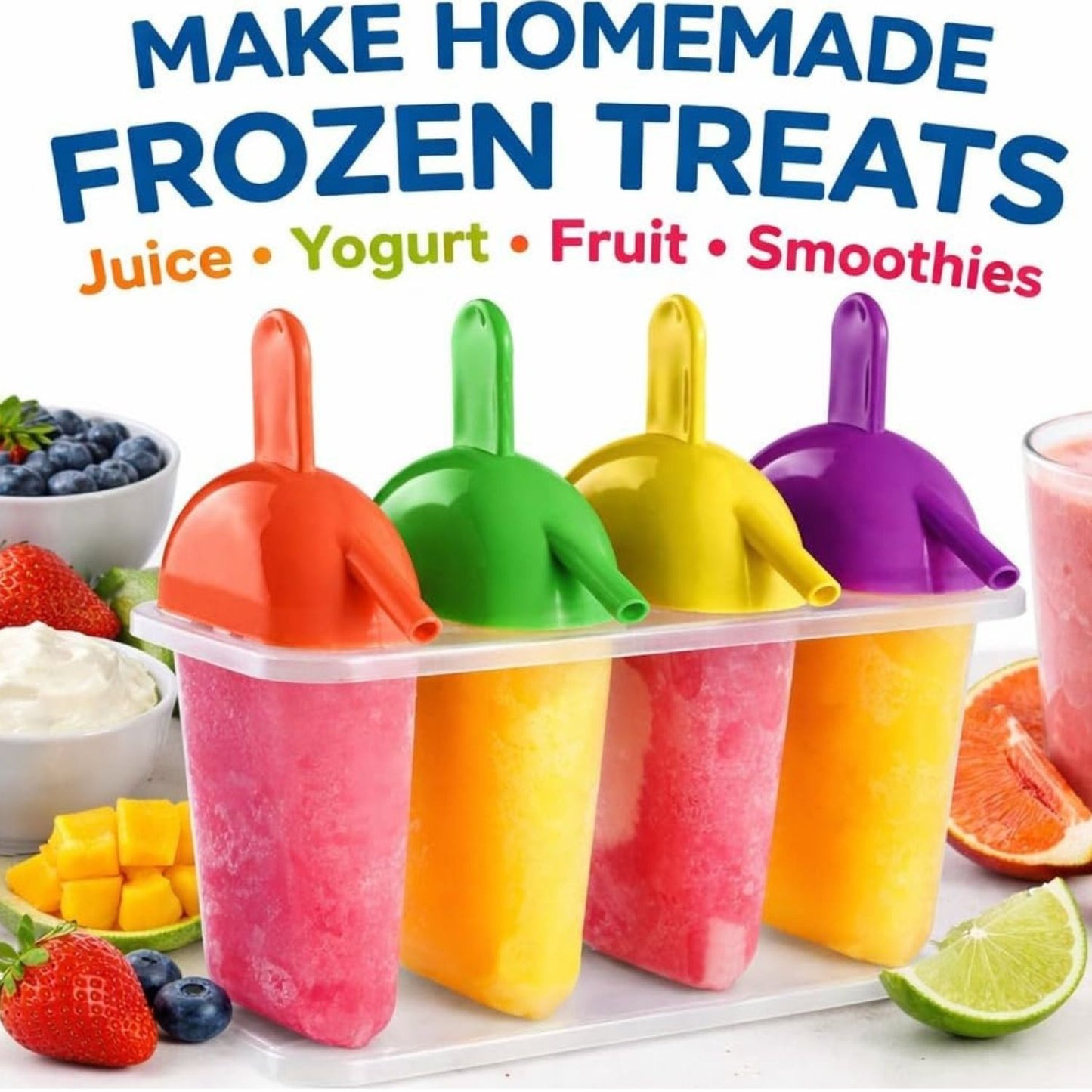 Home Collection Pack of 4 Ice Lolly Pop Mold with Straws