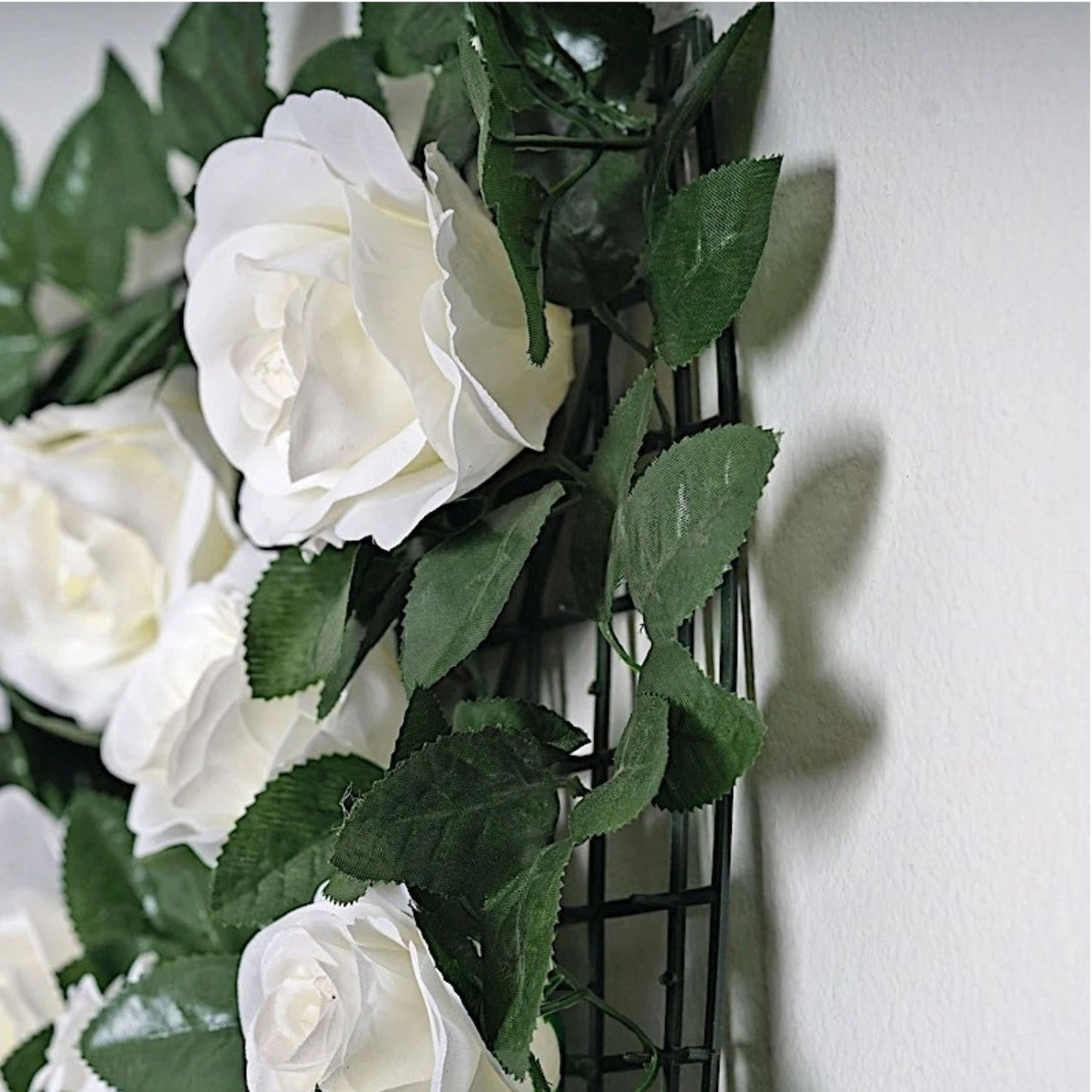 Home Collection Green and White Rose Silk Flower Wall Backdrop Panel 24x18 Inch