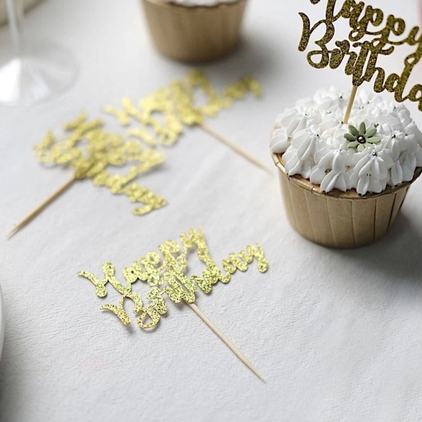 Home Collection 24-Pack Gold Glitter Happy Birthday Cupcake Toppers
