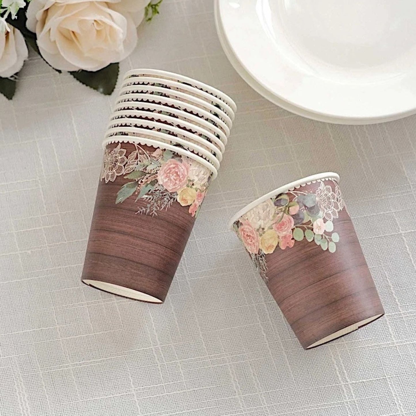 Home Collection Pack of 24 Brown Rustic Wood Print Paper Cups