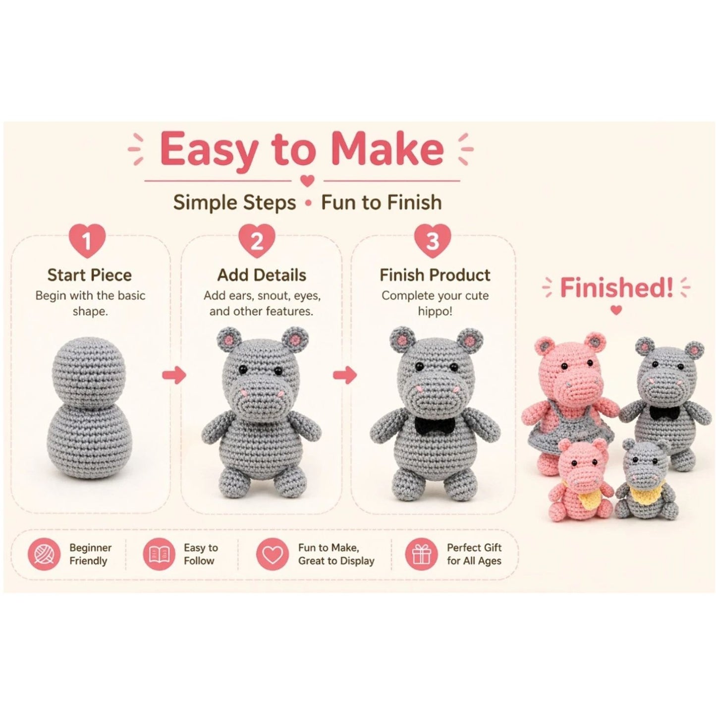 Home Collection Hippo Family Crochet Kit for Beginners