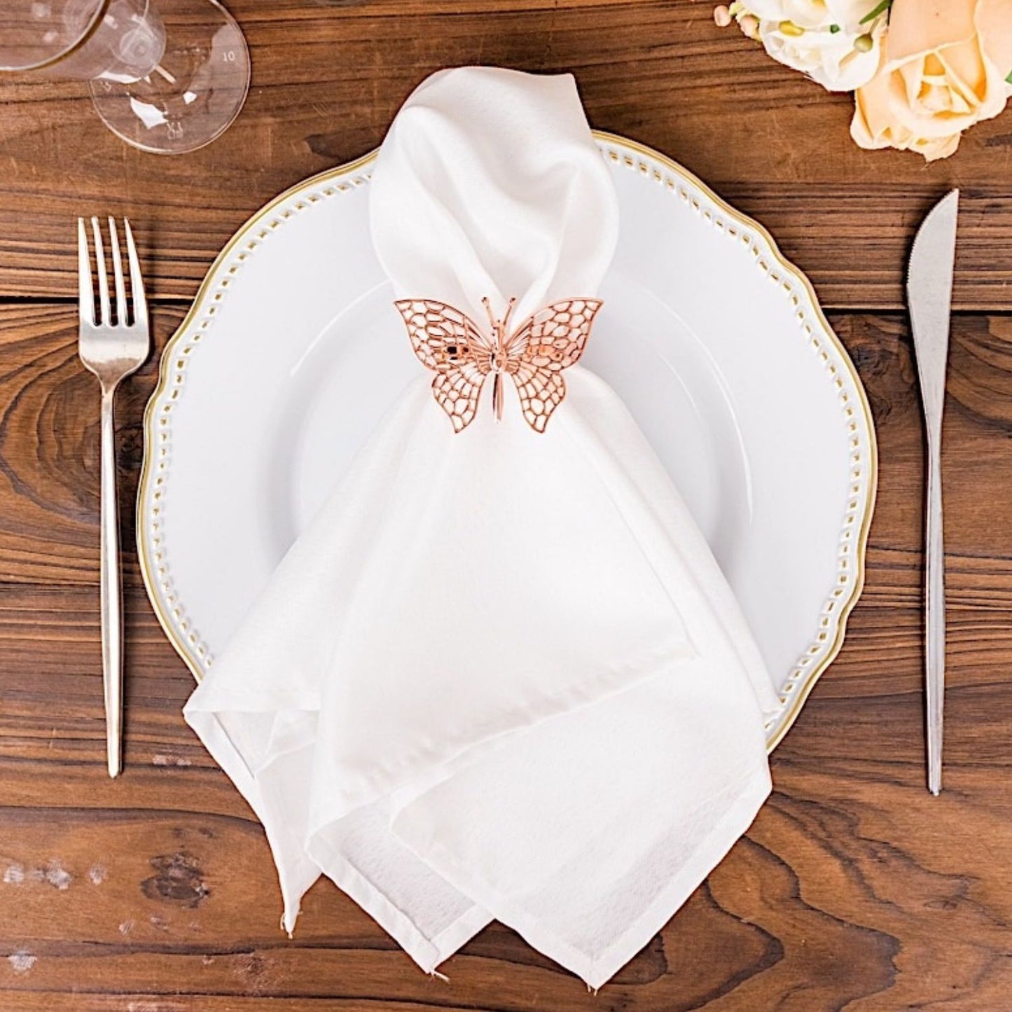 Home Collection Pack of 4 Metal Napkin Rings Laser Cut Butterfly Design