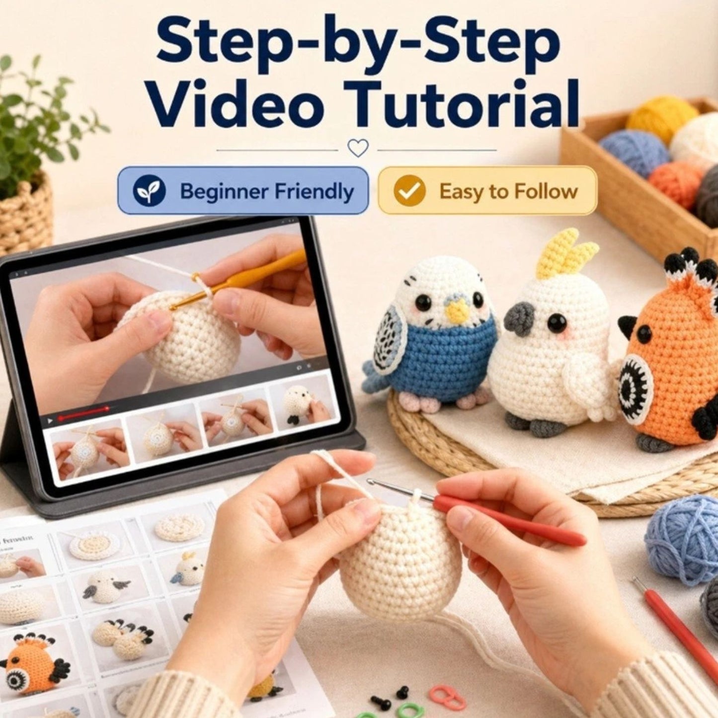 Home Collection Pack of 3 Parrots Crochet Kit for Beginners