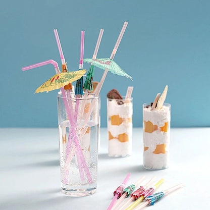 Home Collection Pack of 50 Assorted Mini Umbrella Drinking Straws
