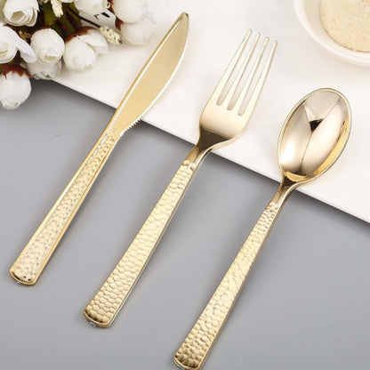 Home Collection Disposable Gold Hammered Design Plastic Forks