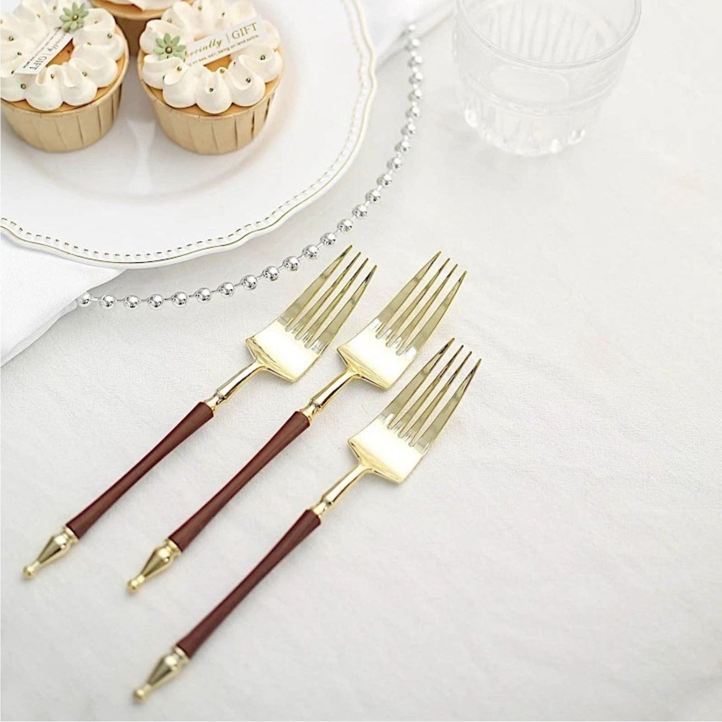 Home Collection Pack of 24 Gold Brown Plastic Forks Roman Column Handle 8"