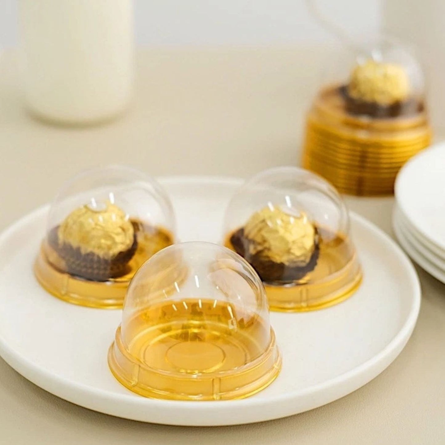 Home Collection Pack of 50 Round Mini Cupcake Boxes Clear Gold 3 Inch with Dome Lid