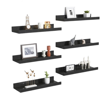 Home Collection Floating Wall Shelves Set of 6 Black