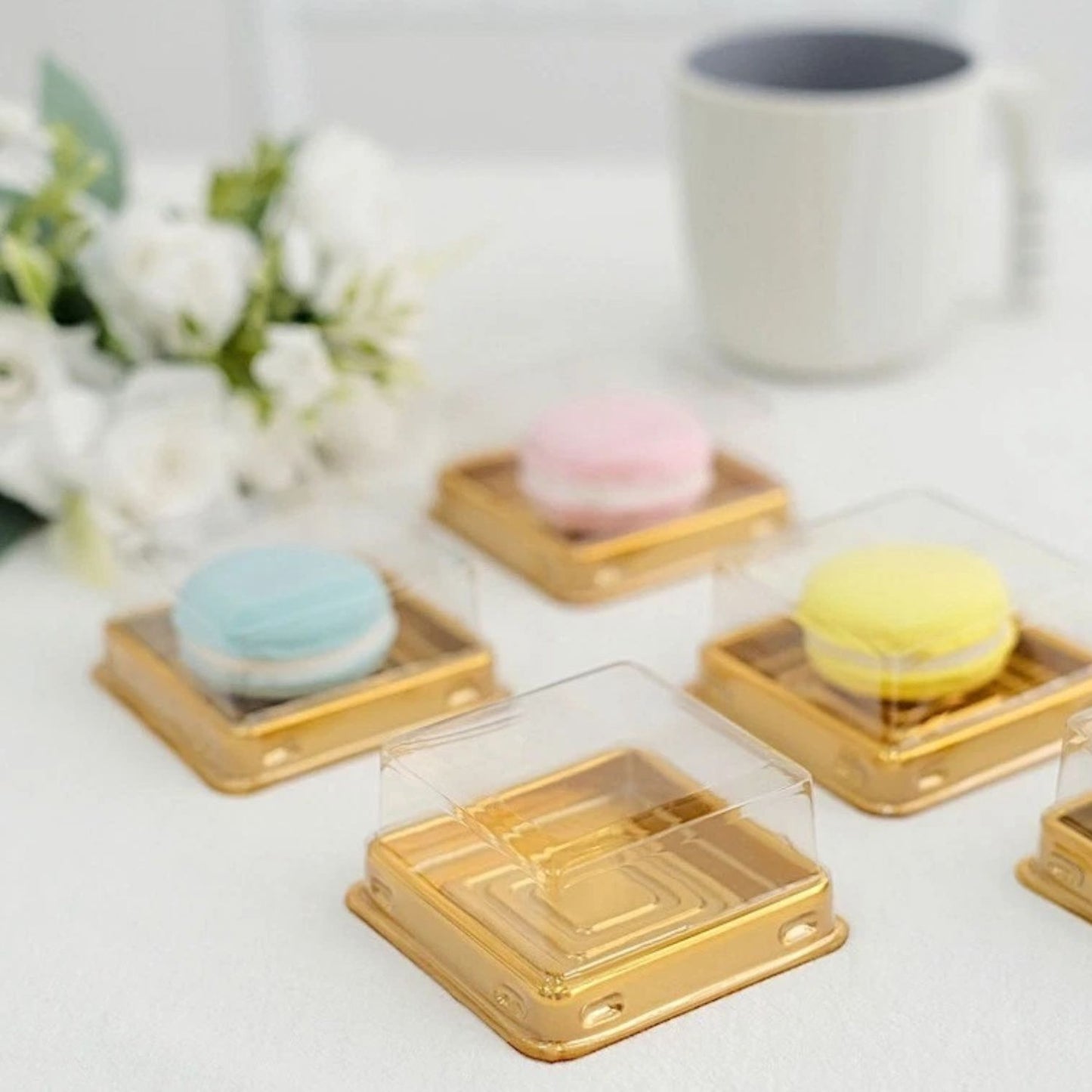 Home Collection Pack of 50 Square Gold Clear Mini Cupcake Boxes 3-Inch