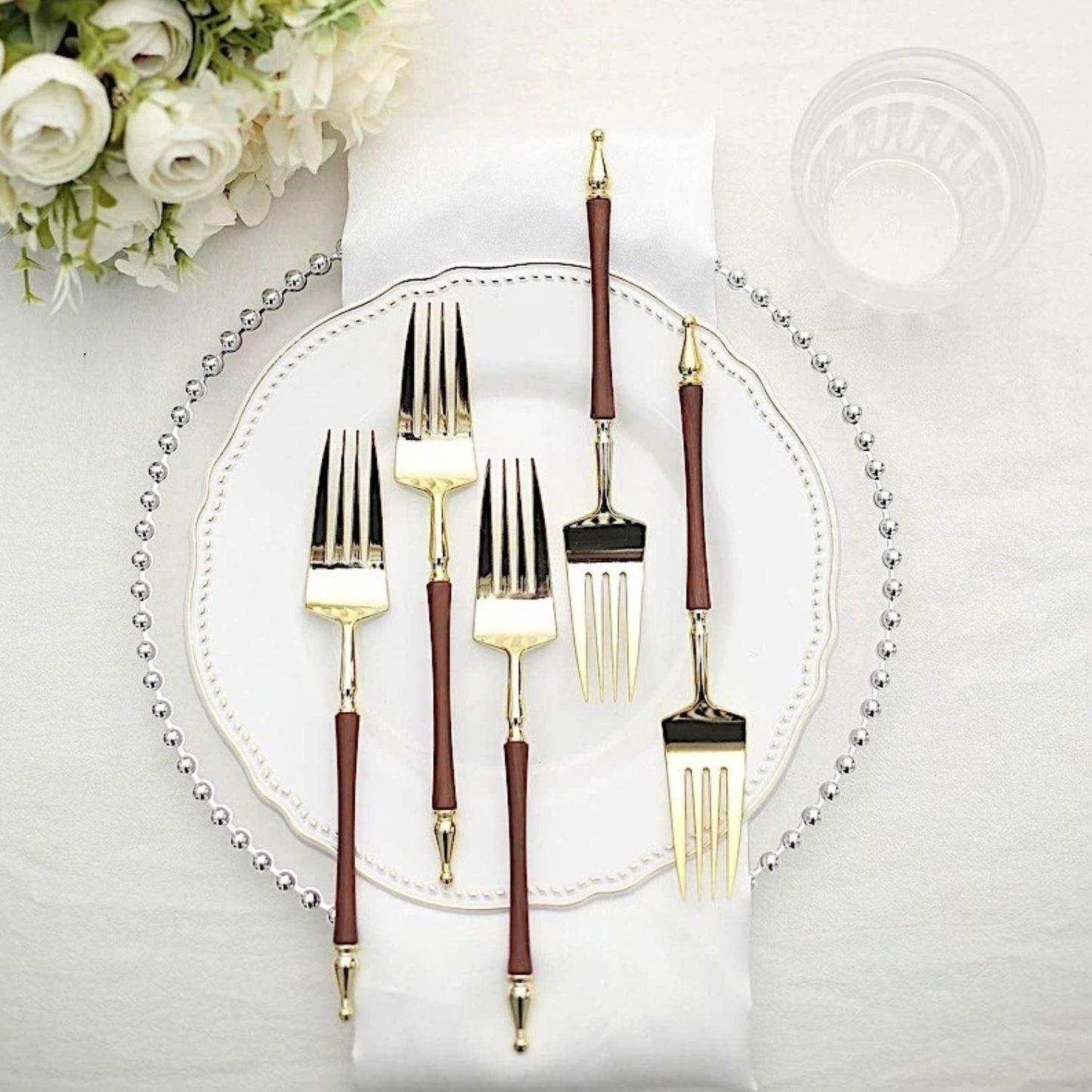 Home Collection Pack of 24 Gold Brown Plastic Forks Roman Column Handle 8"