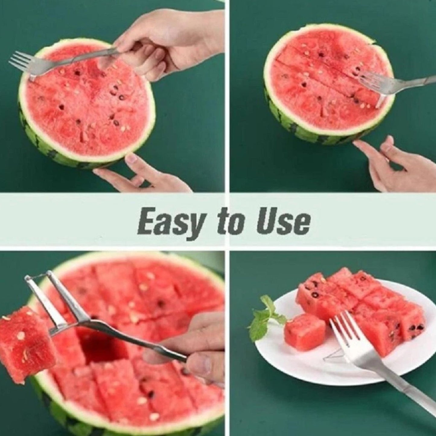 Home Collection 2in1 Stainless Steel  Watermelon Slicer and Carving Fork Tool