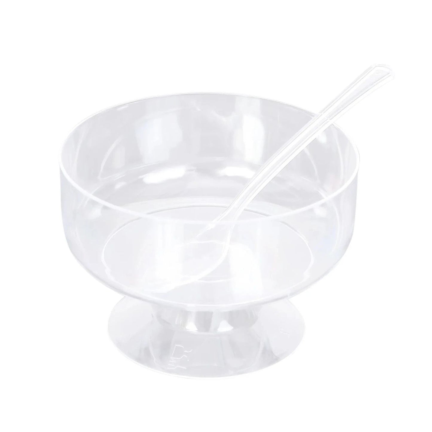 Home Collection Pack of 24 Clear Crystal Plastic Footed Dessert Cups 6oz with Spoons