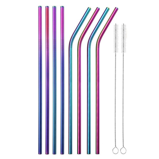 Home Collection Pack of 8 Stainless Steel Reusable Metal Straws Set