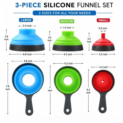 Home Collection Pack of 3 Collapsible Kitchen Funnel Set