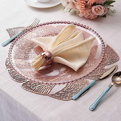 Pack of 6 Tropical Monstera Leaf Metallic Vinyl Placemats Rose Gold 18 Inch