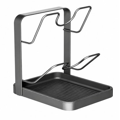 Home Collection 2 Tier Kitchen Pot Lid Storage Rack with Detachable Drip Tray