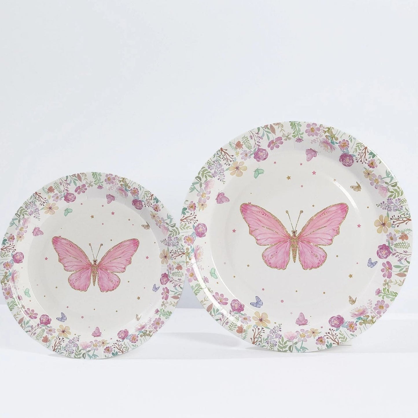 Home Collection 96Pieces White and Pink Butterfly Print Disposable Tableware Set