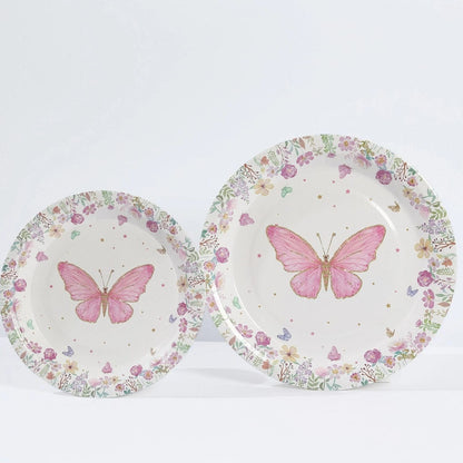 Home Collection 96Pieces White and Pink Butterfly Print Disposable Tableware Set