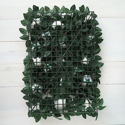 Home Collection Green and White Rose Silk Flower Wall Backdrop Panel 24x18 Inch