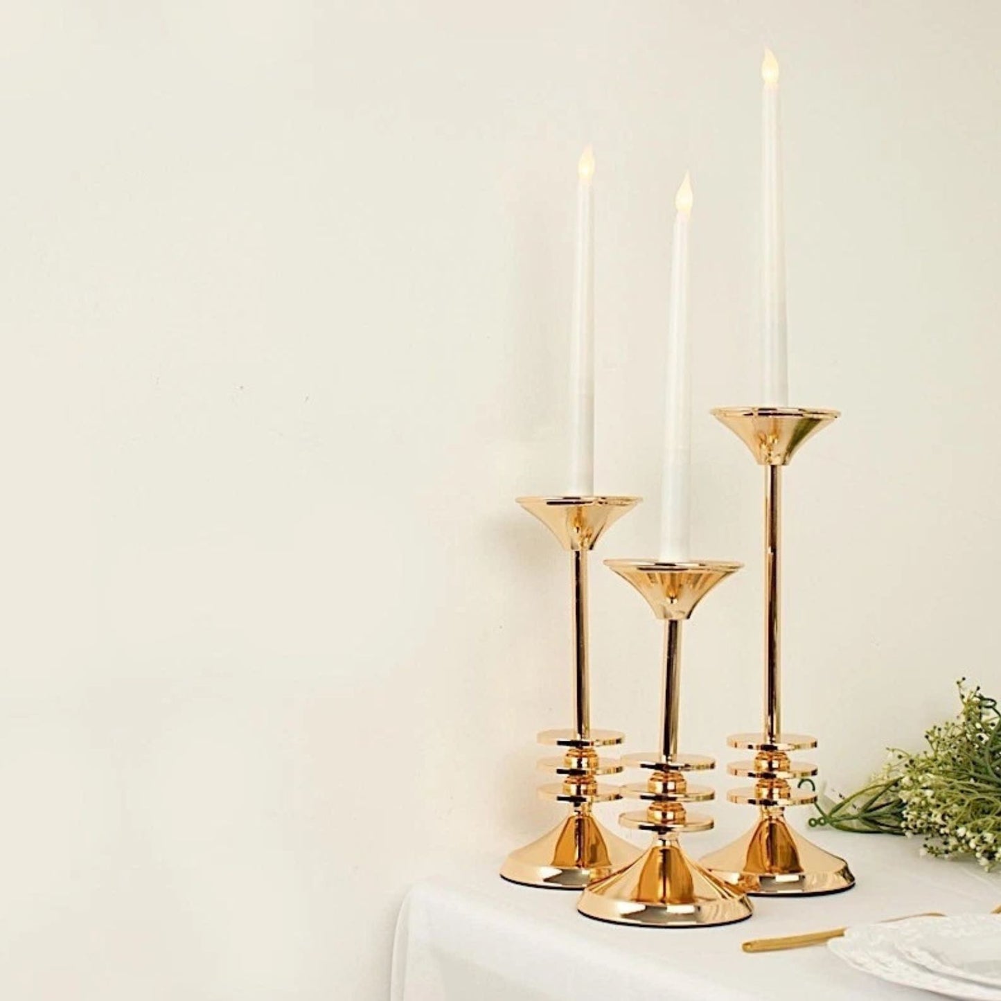 Home Collection Pack of 3 Gold Taper Candle Holders