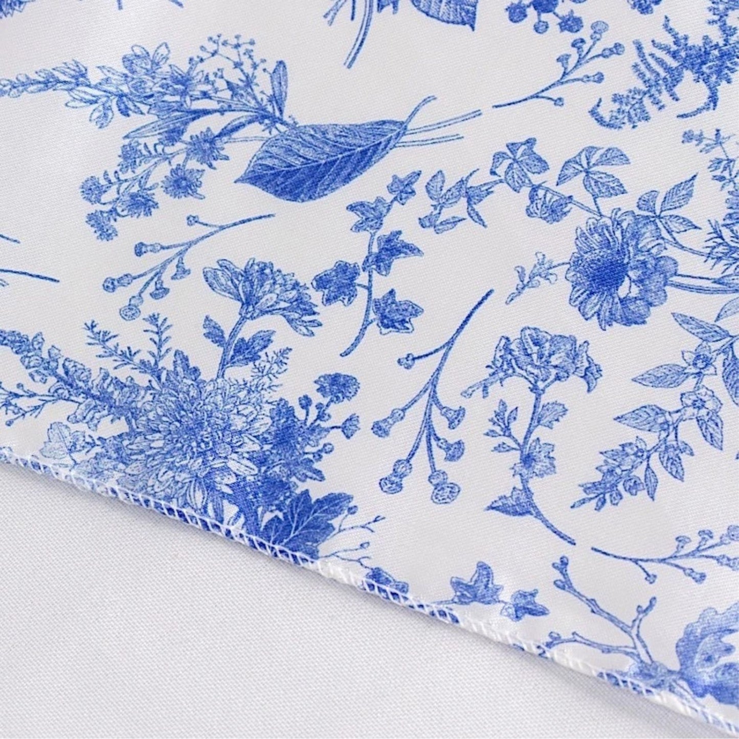Home Collection White and Blue Floral Print Satin Chair Sashes