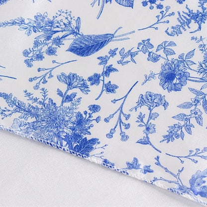 Home Collection White and Blue Floral Print Satin Chair Sashes