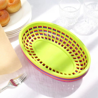 Home Collection Pack of 6 Assorted Oval Plastic Food Baskets with 50 Wax Paper Liners