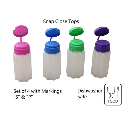 Home Collection Pack of 4 Mini Salt and Pepper Shakers with Snap Lids