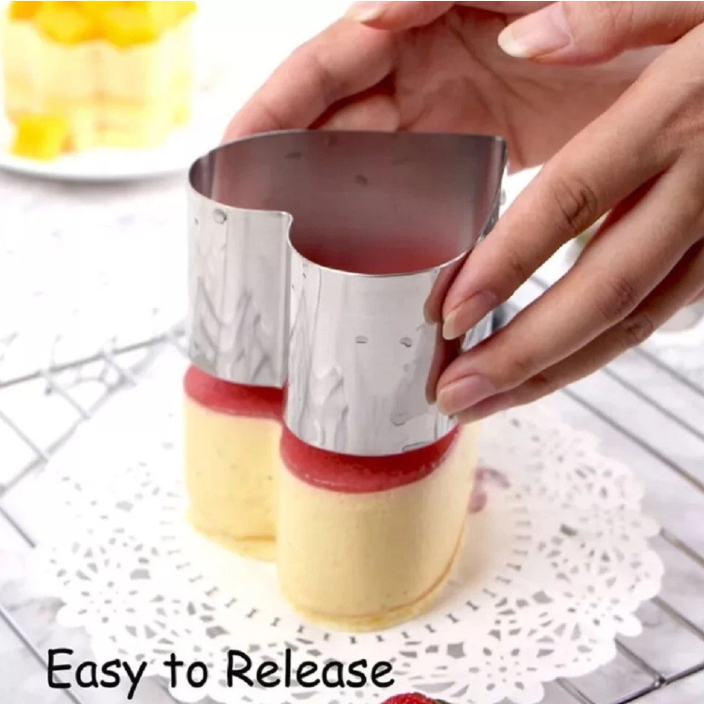 Home Collection Pack of 4 Stainless Steel Mousse Ring Mold Set with Pusher Tool