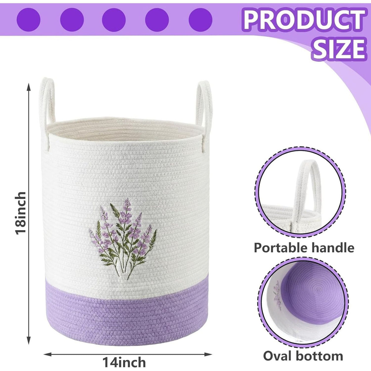Home Collection Cotton Rope Laundry Hamper with Handles 14x18-Inch