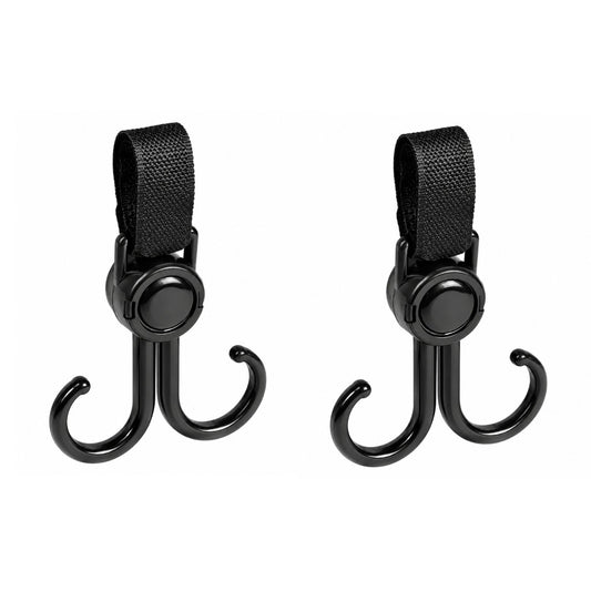 Home Collection Pack of 4 Rotatable Stroller Hooks Double Hangers with Adjustable Straps